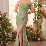 Pleated Fan Bodice Fitted Pearl Gown-3