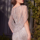 Shoulder Drape Crystal Beaded Gown-1