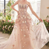 Spring Floral Applique A-Line Gown-0
