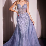 Beaded Fitted Gown With Overskirt-5
