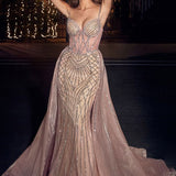 Beaded Fitted Gown With Overskirt-7
