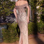 Off The Shoulder Beaded Gold-Silver Golwn-1
