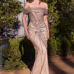 Off The Shoulder Beaded Gold-Silver Golwn-0