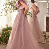 One Shoulder Rosette Mauve Ball Gown-2