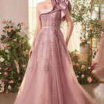 One Shoulder Rosette Mauve Ball Gown-0