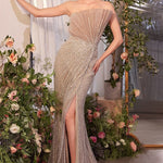 Pleated Fan Bodice Fitted Pearl Gown-1