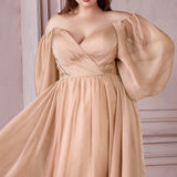 Long Sleeve A-Line Chiffon Dress-3