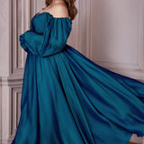 Long Sleeve A-Line Chiffon Dress-4