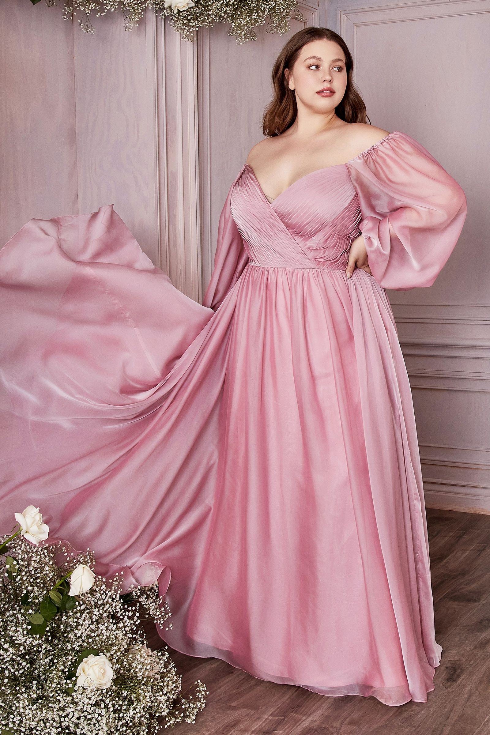 Long Sleeve A-Line Chiffon Dress-5