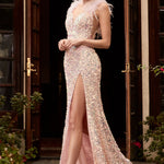 Feathered Iridescent Sequin Gown-2