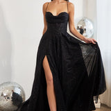 Lace Up Corset Glitter Ball Gown