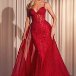 Beaded Fitted Gown With Overskirt-6