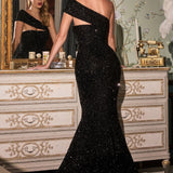 Sequin One Shoulder Mermaid Gown-7