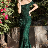 Sequin One Shoulder Mermaid Gown-3