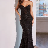 Draped Black Beaded Gown-0