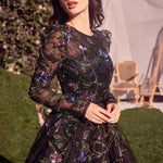Long Sleeve Black Embellished Ball Gown-1