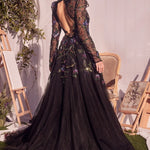 Long Sleeve Black Embellished Ball Gown-2