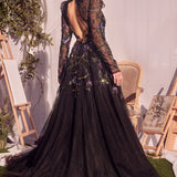 Long Sleeve Black Embellished Ball Gown-2