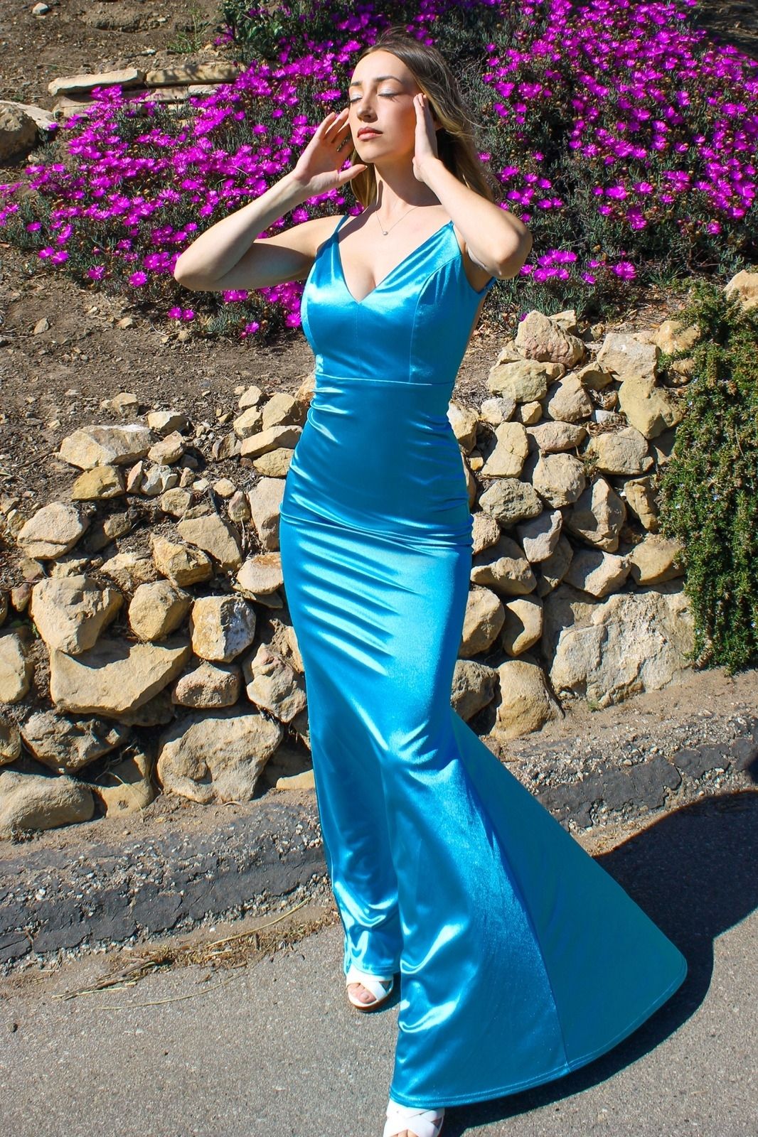 Neon Fitted Satin Dress-6